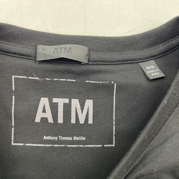 ATM Ruched Pima Cotton Tee Dress Black Stretch Jersey Bodycon - Picture 3 of 9